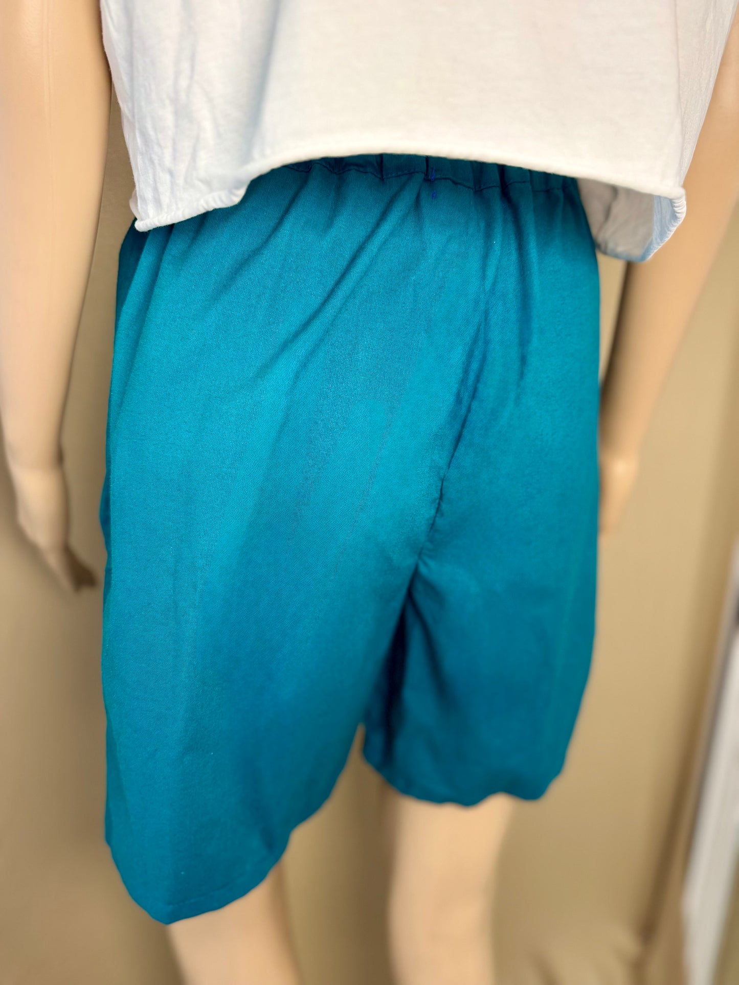 Short turquoise en coton – Taille élastique