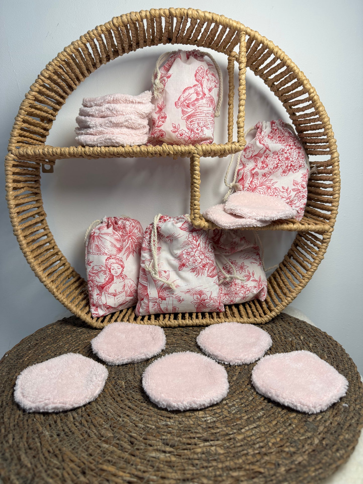 Lot de 5 cotons réutilisables + pochon – Éponge de bambou