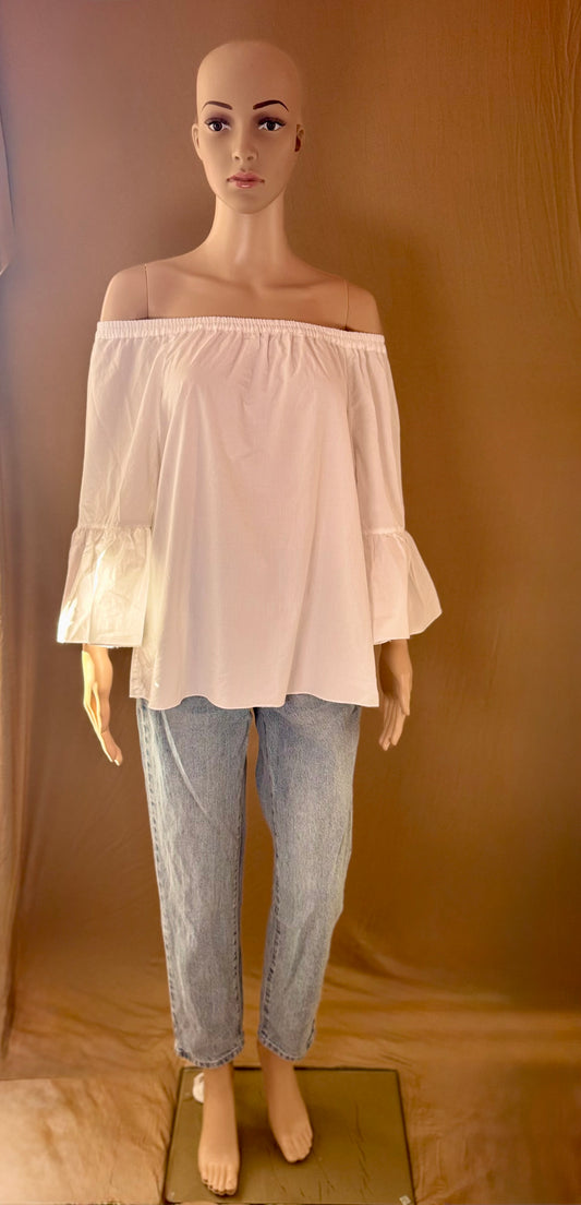 🤍 Top Blanc Épaules Dénudées – 100% Coton