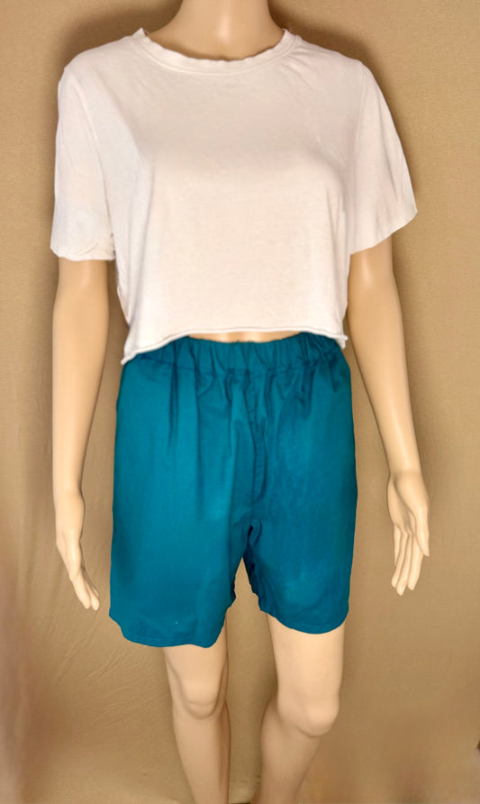 Short turquoise en coton – Taille élastique
