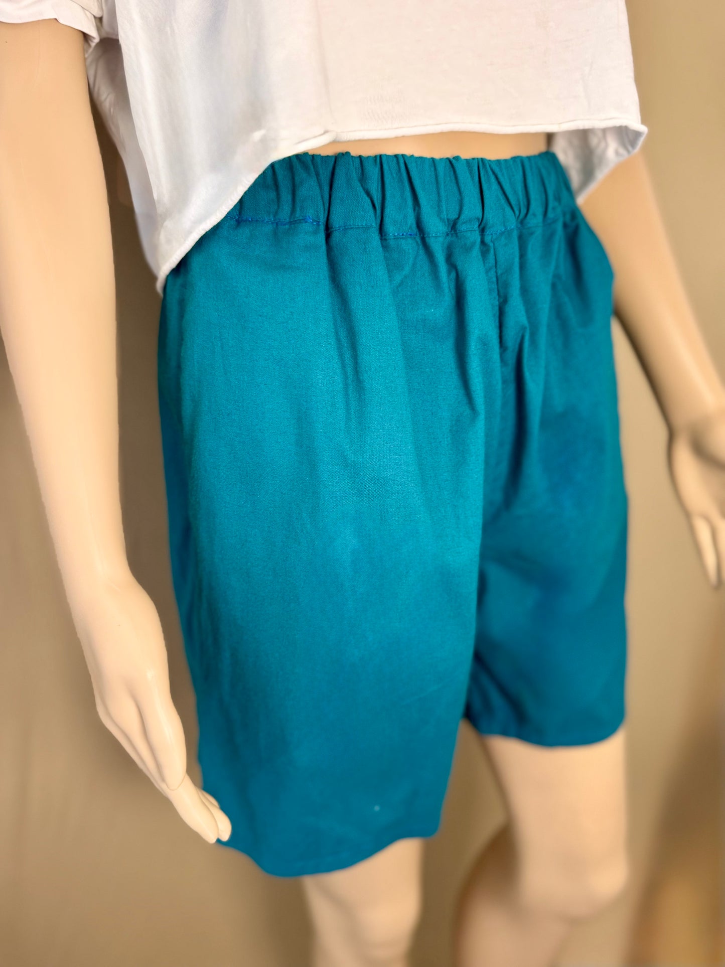 Short turquoise en coton – Taille élastique
