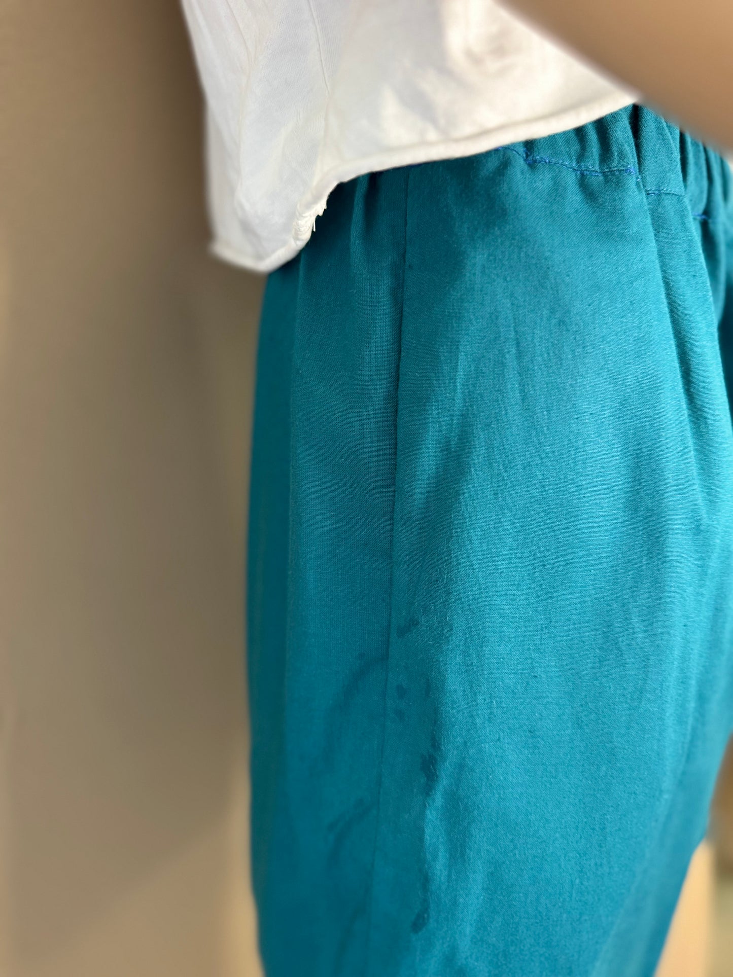 Short turquoise en coton – Taille élastique